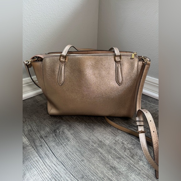 Tory Burch Rose gold Tote pink blush metallic Shoulder Bag satchel m Shimmer - Picture 5 of 12